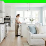 Bright, spotless Tampa Bay home interior with a cleaner in a sunlit kitchen
